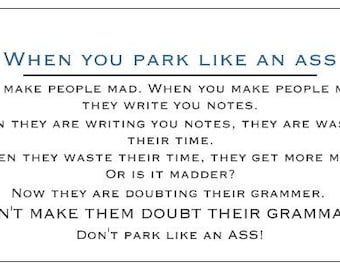 By yourself suck at parking Etsy image regarding Bad Parking Cards Printable named Yourself suck at parking Etsy